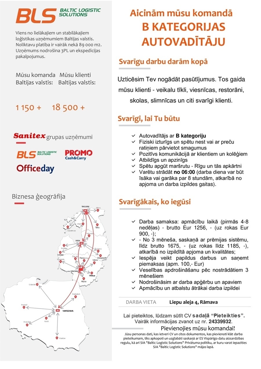 Baltic Logistic Solutions B KATEGORIJAS AUTOVADĪTĀJS/-A RĪGĀ