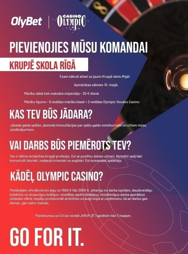 Olympic Casino Latvia, SIA Atvērto durvju diena 27.04., 16.00 "Olympic Voodoo Casino"! Piesakies skolā un iegūsti jaunu profesiju!