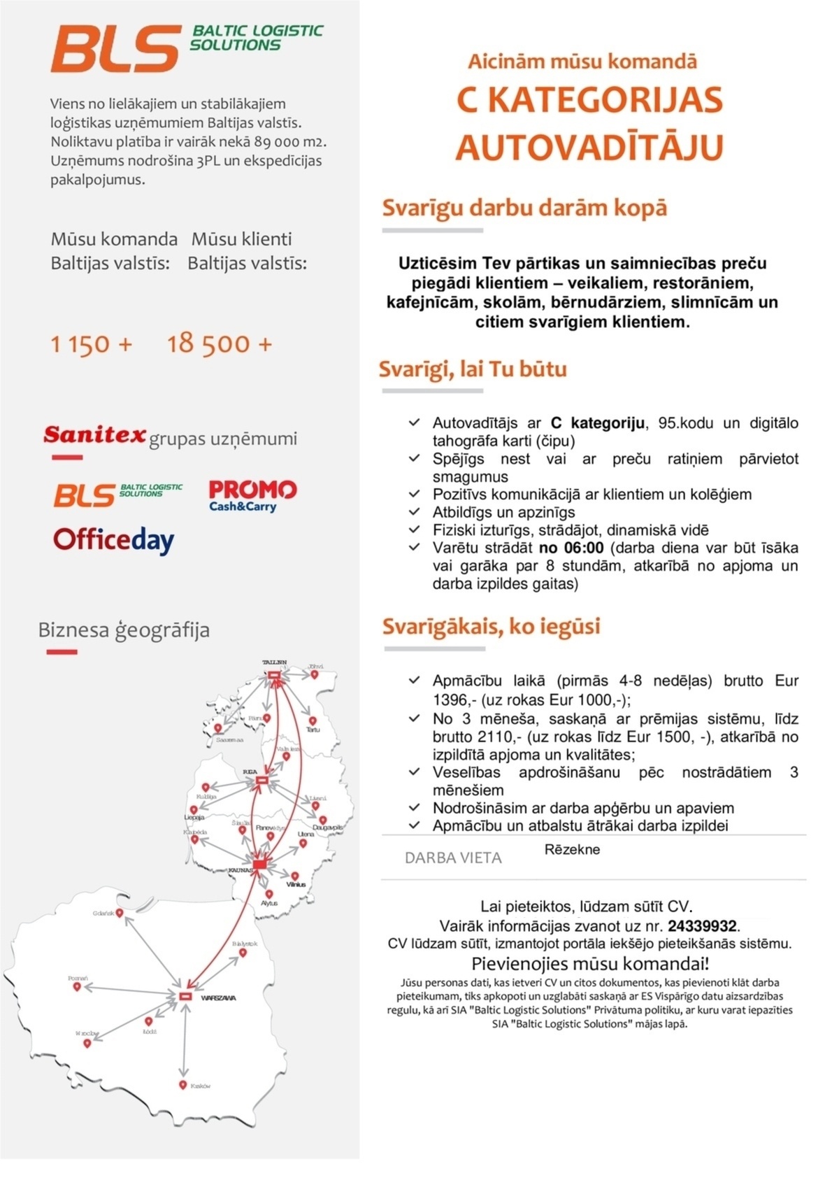 Baltic Logistic Solutions Autovadītājs/-a ar C kategoriju Rēzeknē