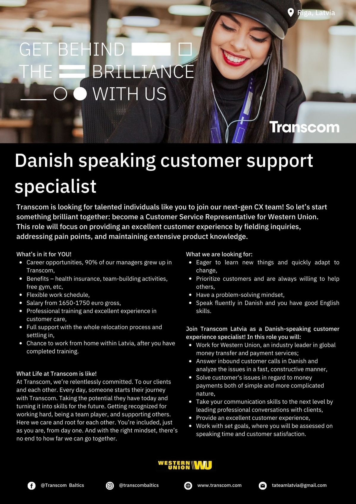 Transcom Worldwide Latvia, SIA Danish speaking customer support representative / Klientu konsultants/-e ar dāņu valodas zināšanām