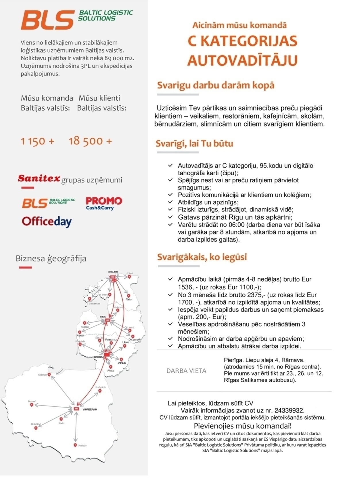 Baltic Logistic Solutions Autovadītājs/-a ar C kat. Rīgā