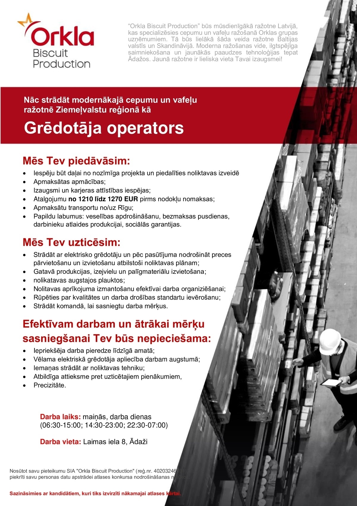 Orkla Biscuit Production SIA Grēdotāja operators/-e