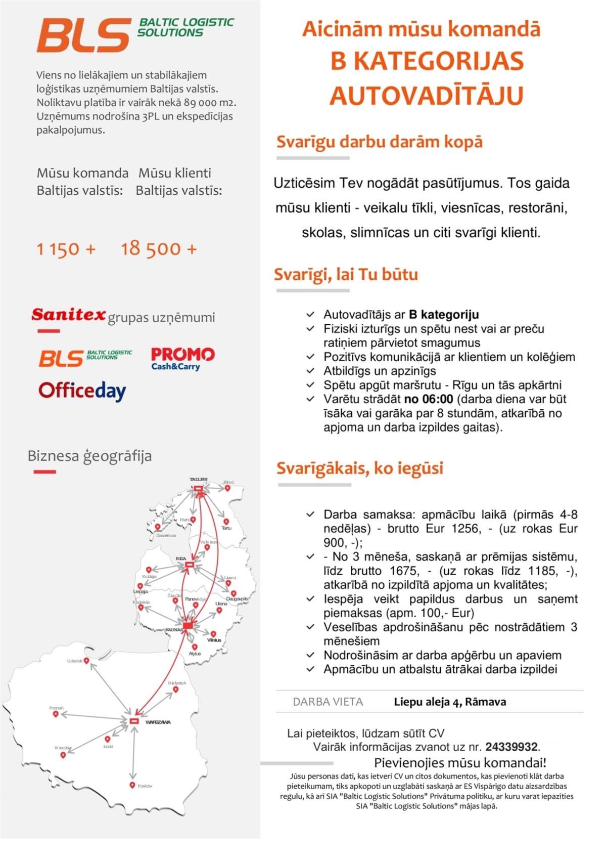 Baltic Logistic Solutions Autovadītājs/-a Rīgā ar B kategoriju