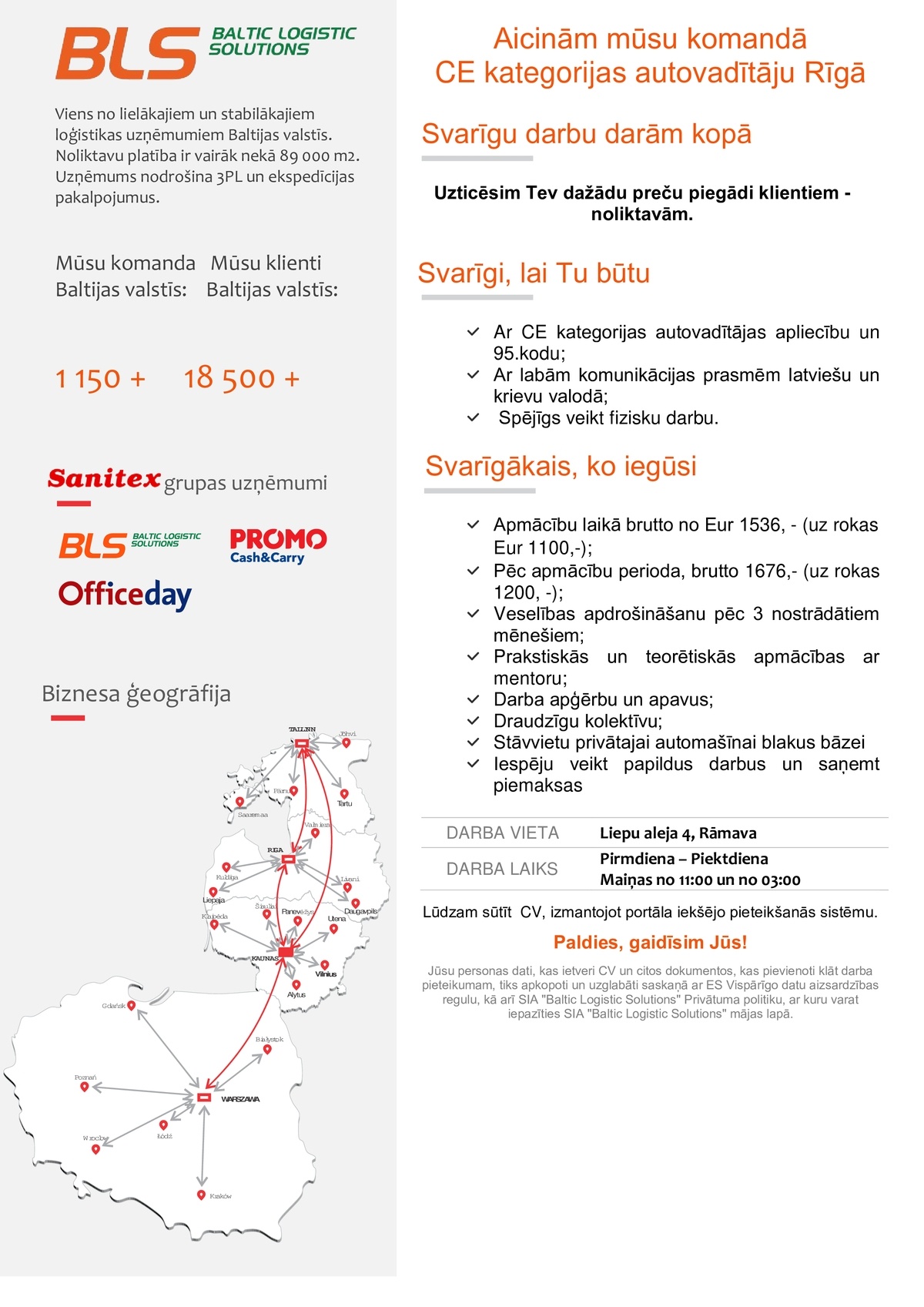 Baltic Logistic Solutions Autovadītājs/-a ar CE kat. Rīgā