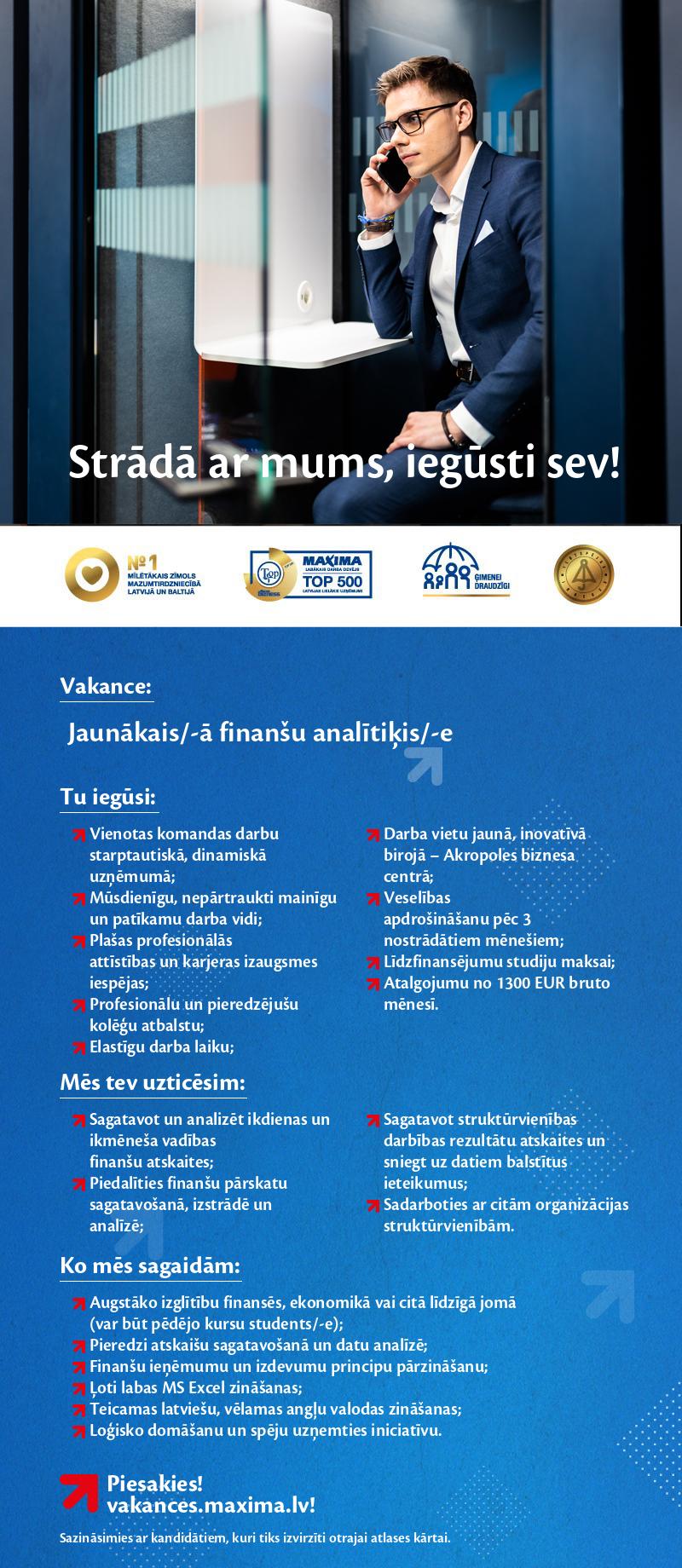 MAXIMA Latvija Jaunākais/-ā finanšu analītiķis/-e