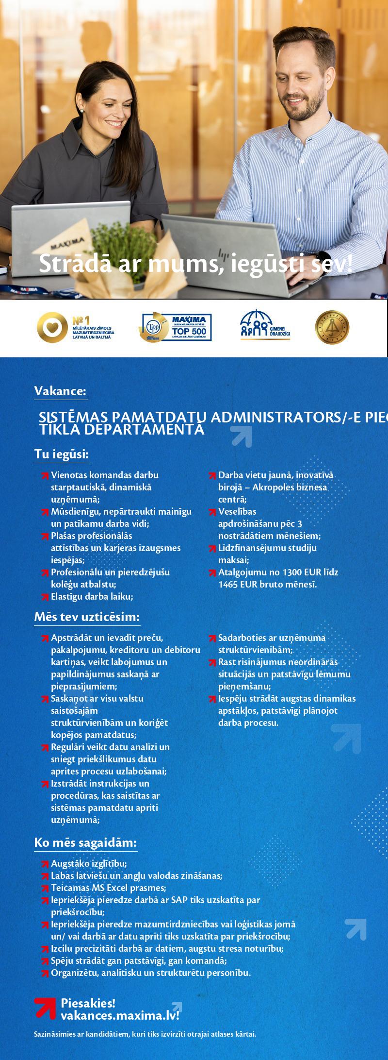 MAXIMA Latvija Sistēmas pamatdatu administrators/-e