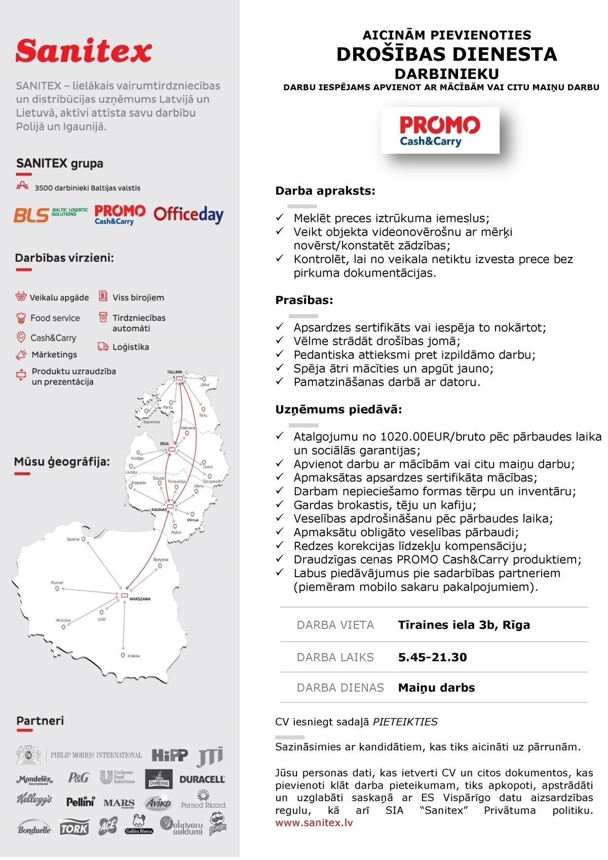 Sanitex, SIA Drošības speciālists/-e Tīraines ielā 3b