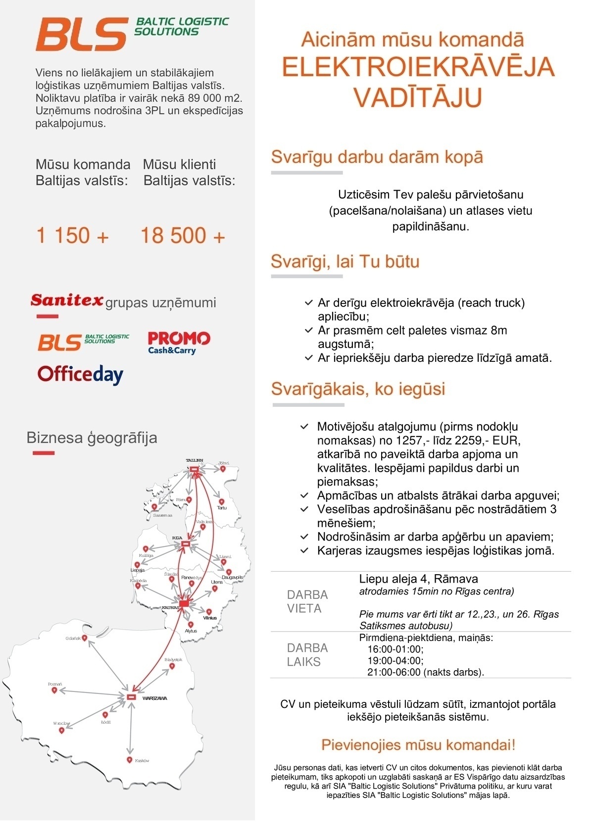 Baltic Logistic Solutions Elektroiekrāvēja vadītājs/-a