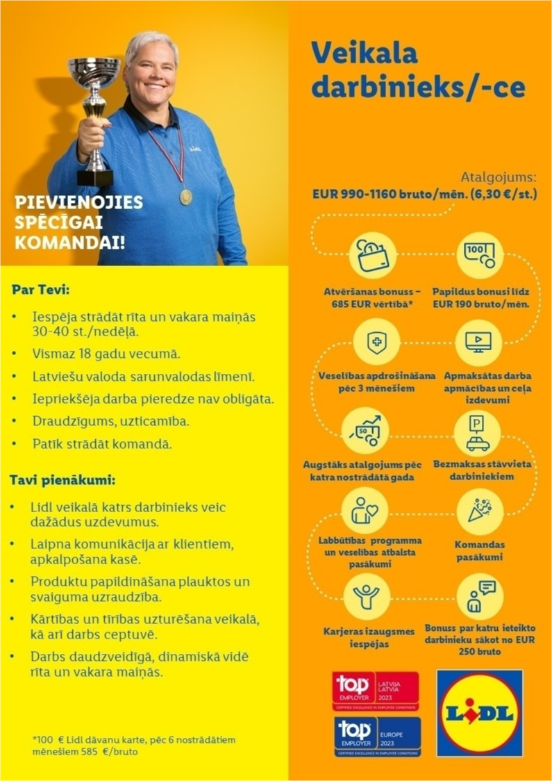 Lidl Latvija, SIA Veikala darbinieks/-ce Siguldā (bez iepriekšējas pieredzes)