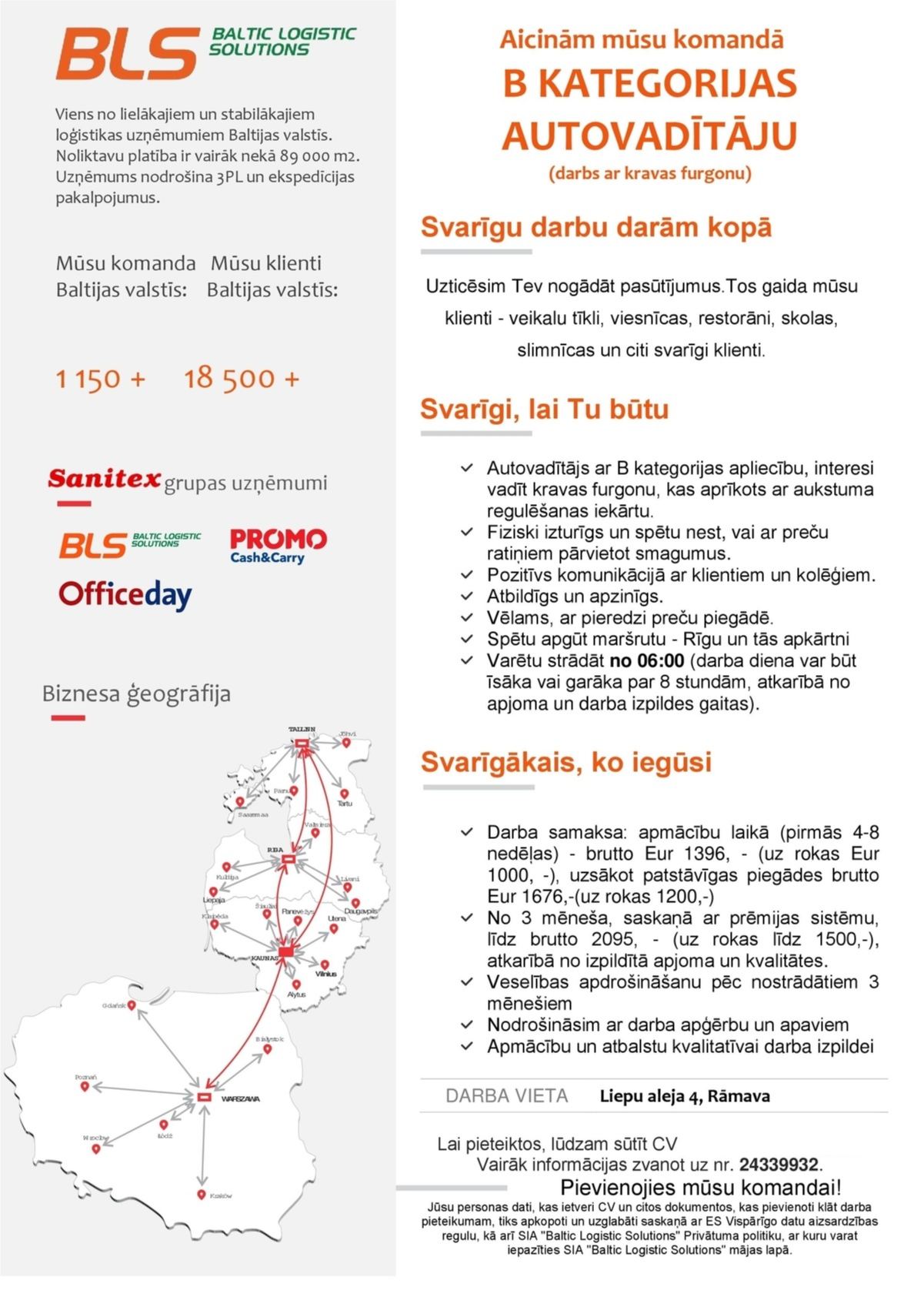 Baltic Logistic Solutions Autovadītājs/-a Rīgā ar B kategoriju