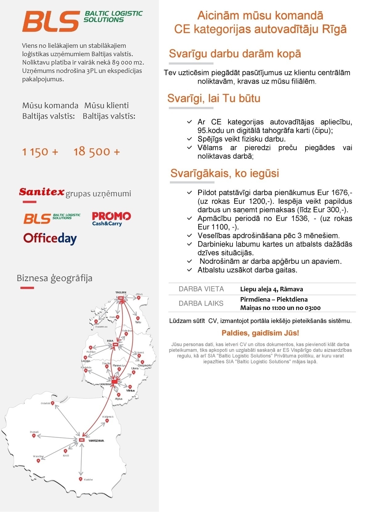 Baltic Logistic Solutions Autovadītājs/-a ar CE kat. Rīgā