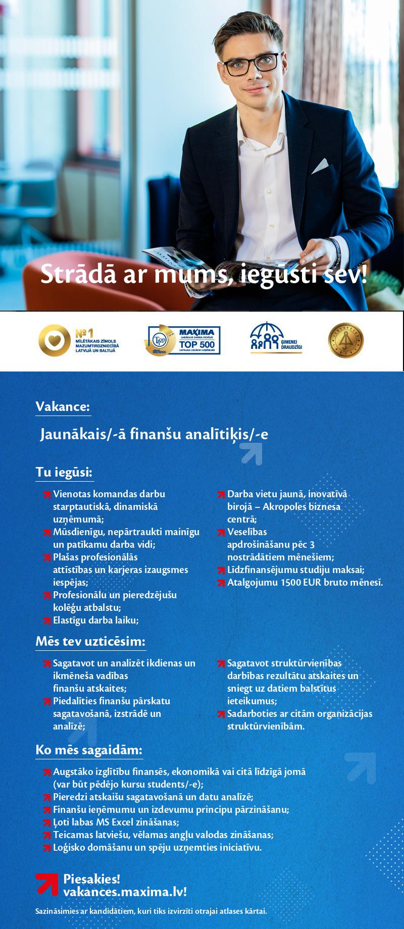 MAXIMA Latvija Jaunākais/-ā finanšu analītiķis/-e