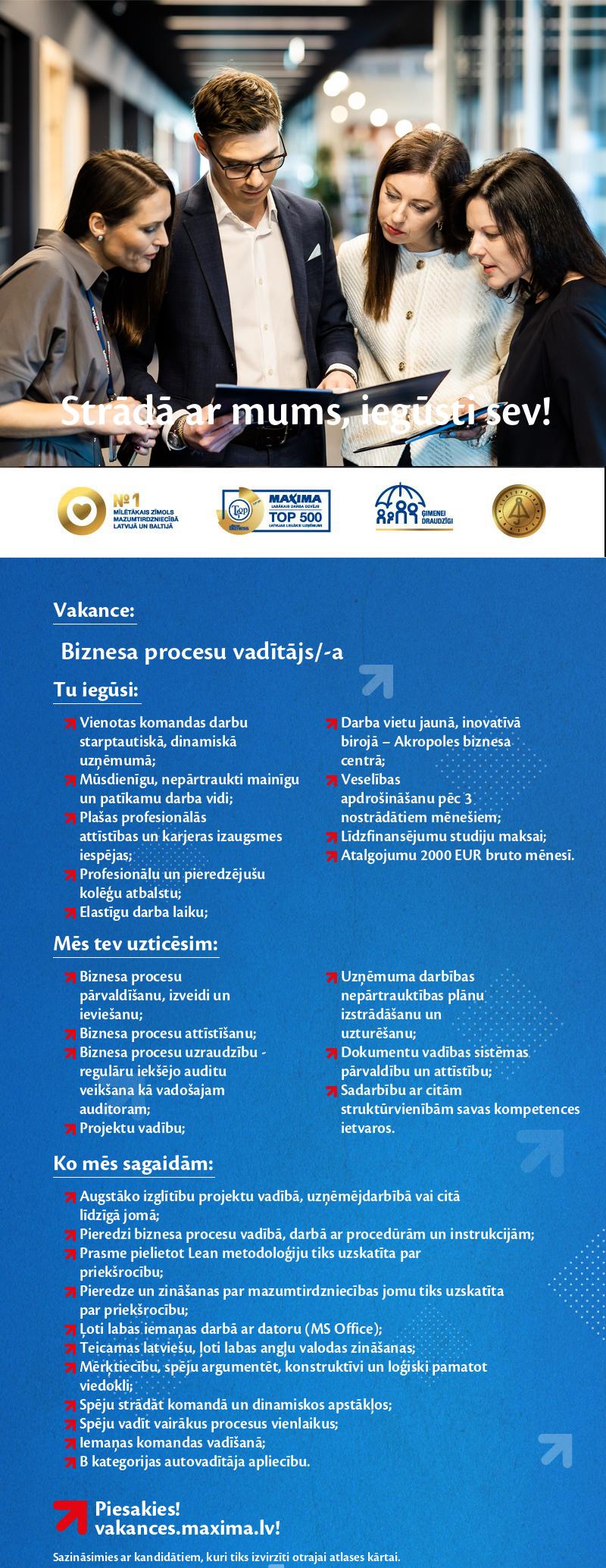 MAXIMA Latvija Biznesa procesu vadītājs/-a