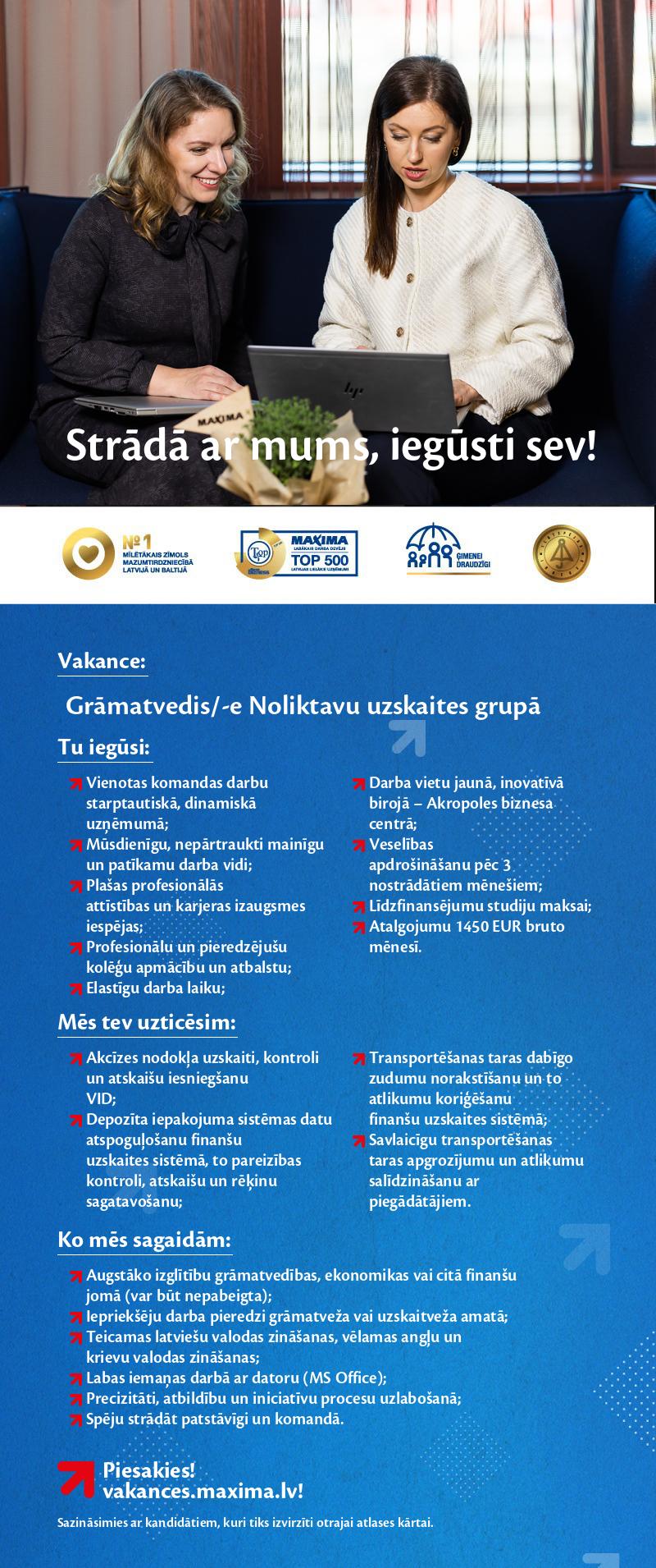 MAXIMA Latvija Grāmatvedis/-e Noliktavu uzskaites grupā