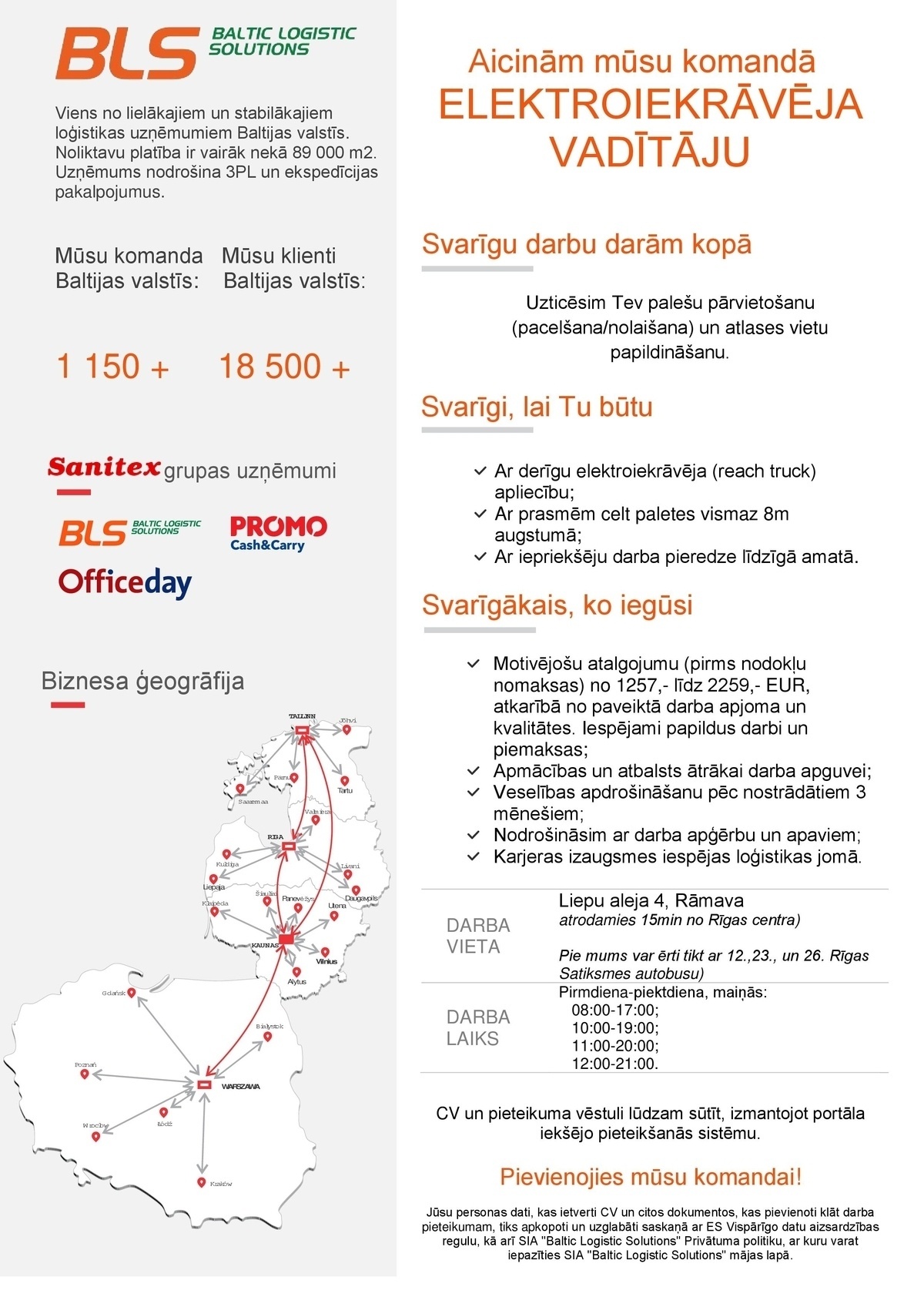 Baltic Logistic Solutions Elektroiekrāvēja vadītājs/-a