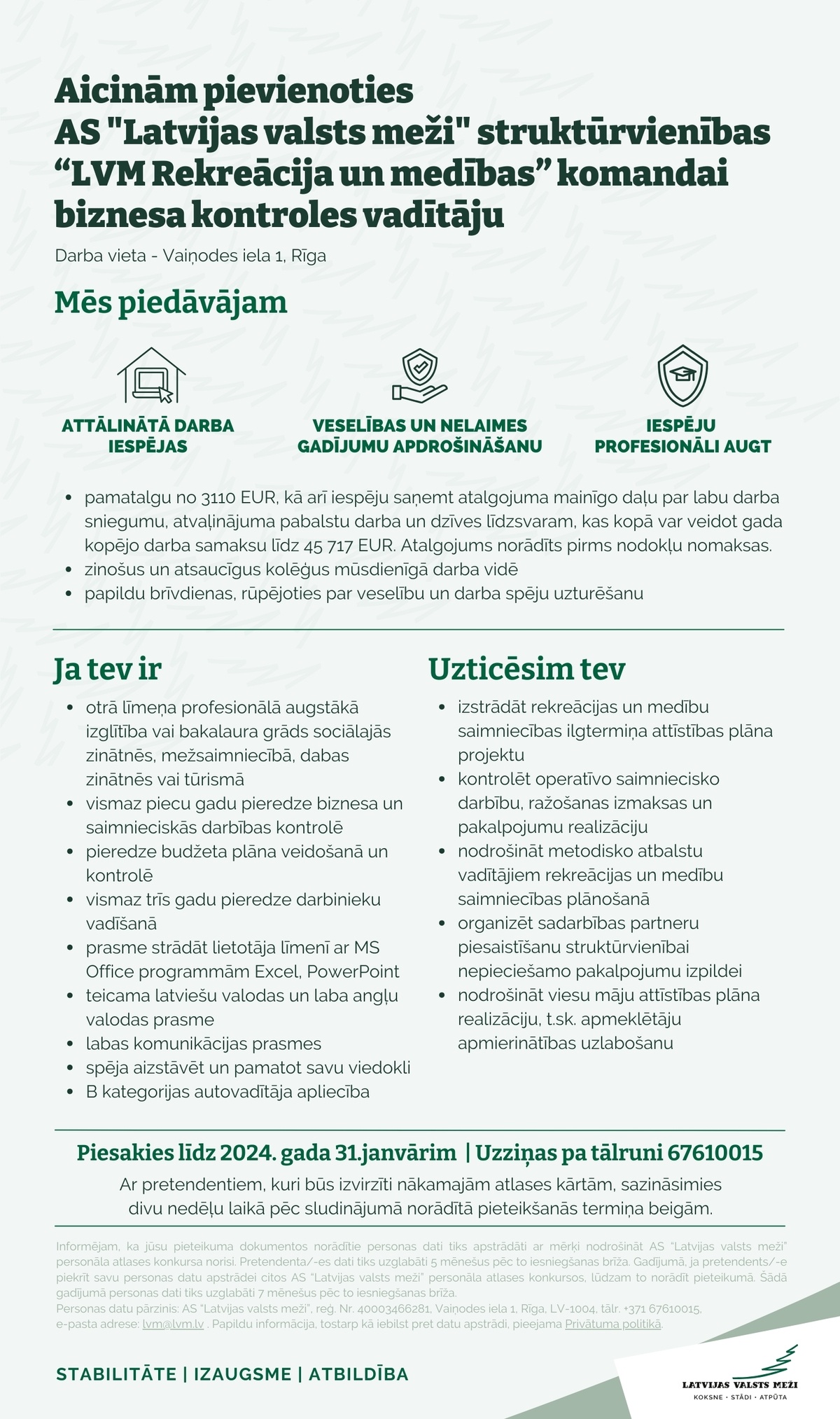 Latvijas valsts meži, AS Biznesa kontroles vadītājs/-a