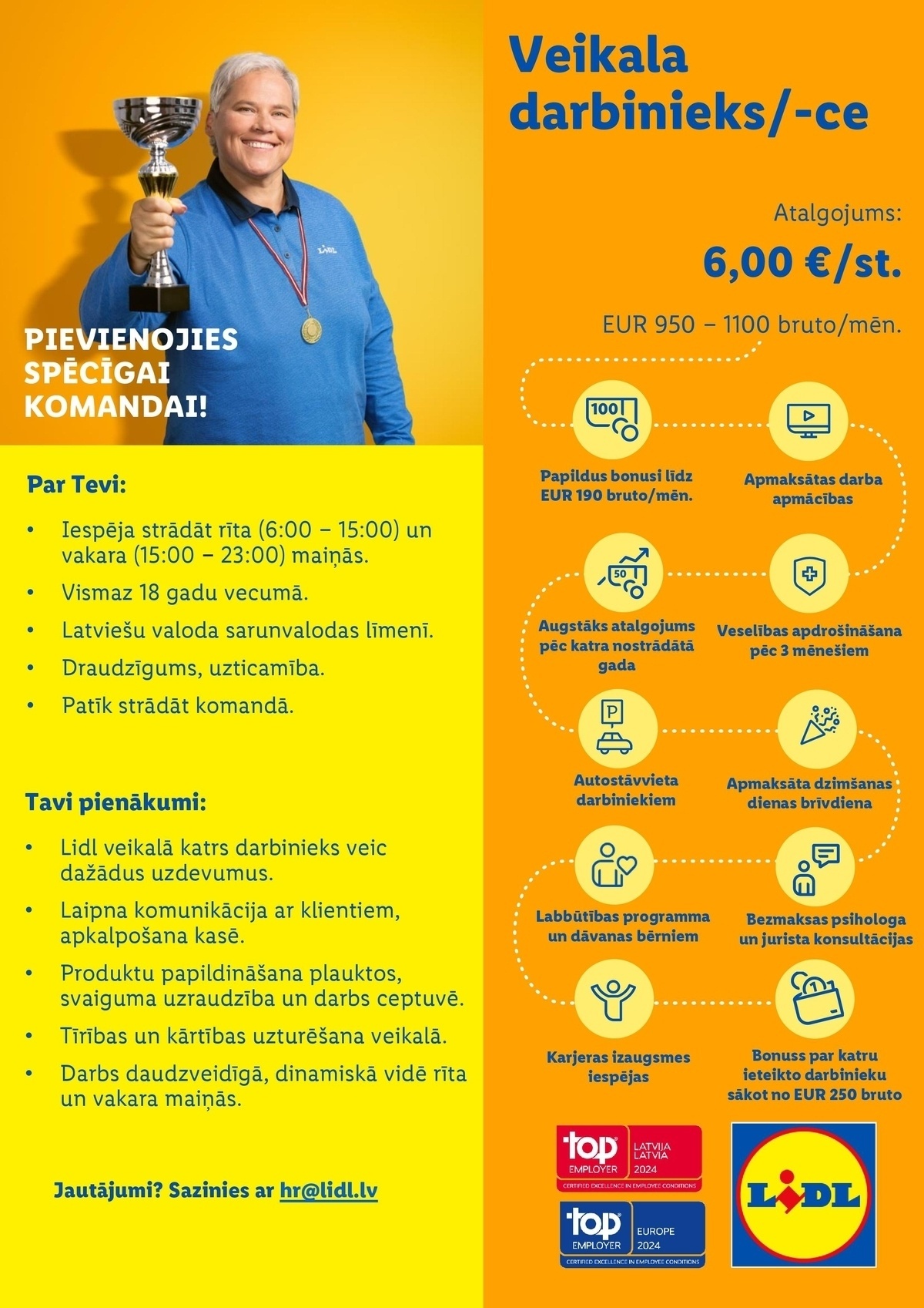 Lidl Latvija, SIA Veikala darbinieks/ -ce Tukumā (var pieteikties bez CV)
