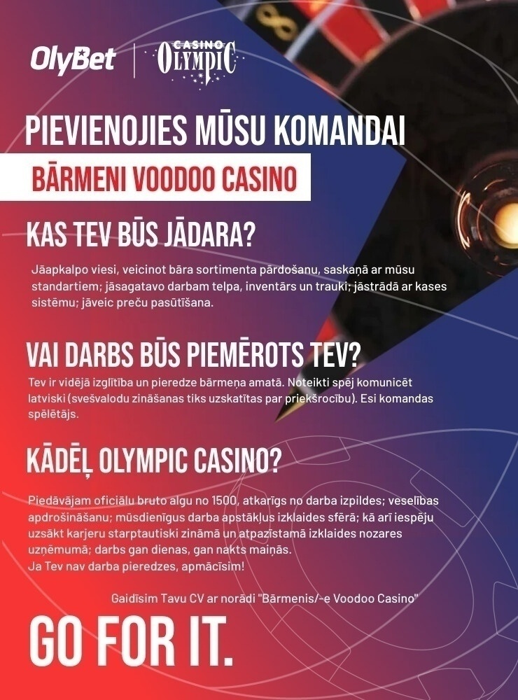 Olympic Casino Latvia, SIA Bārmenis/-e "Olympic Voodo Casino" Rīgā, Elizabetes 55
