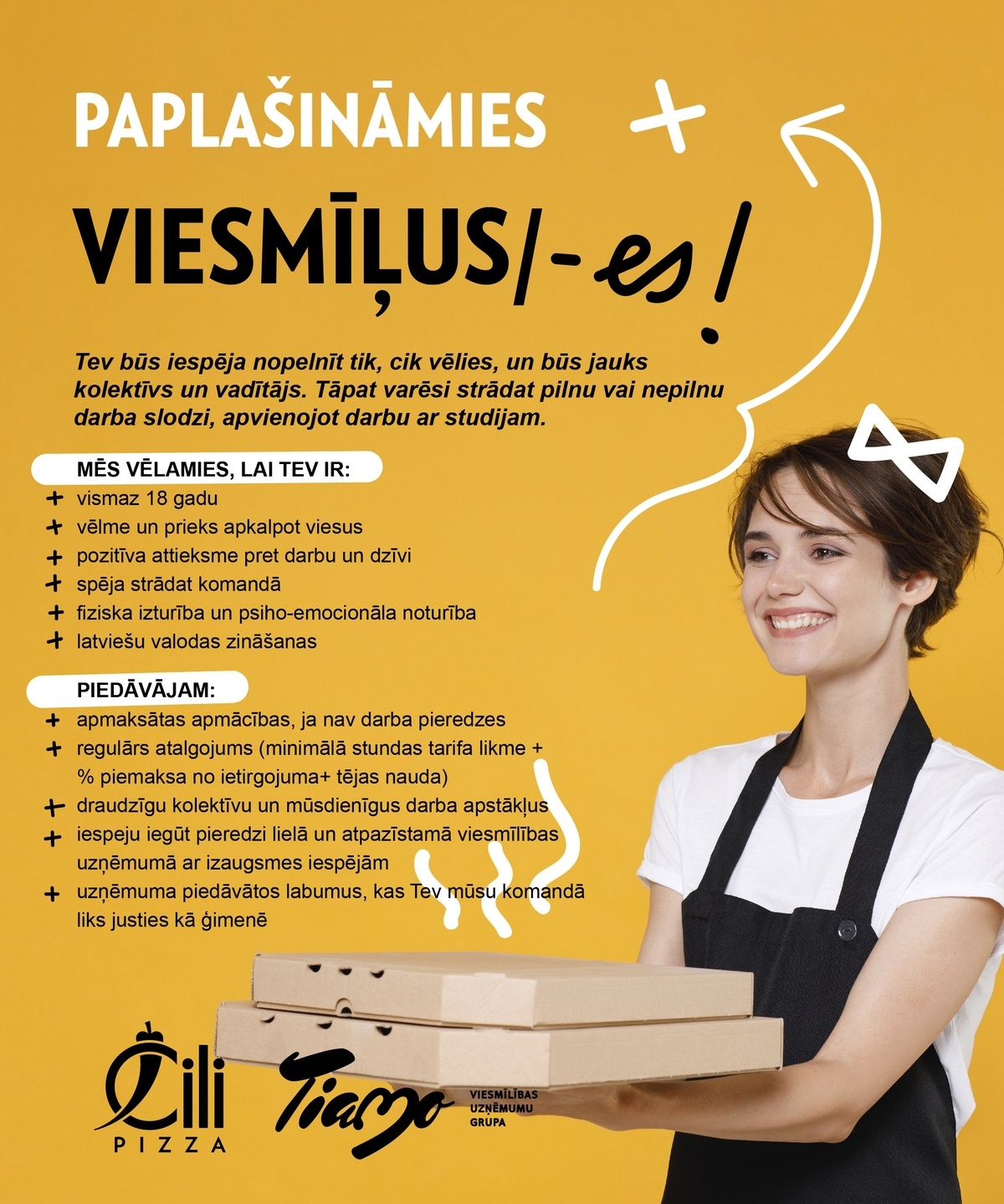 TIAMO GRUPA, SIA Viesmīlis/-e jaunajā "Čili Pizza" picērijā Rīgā