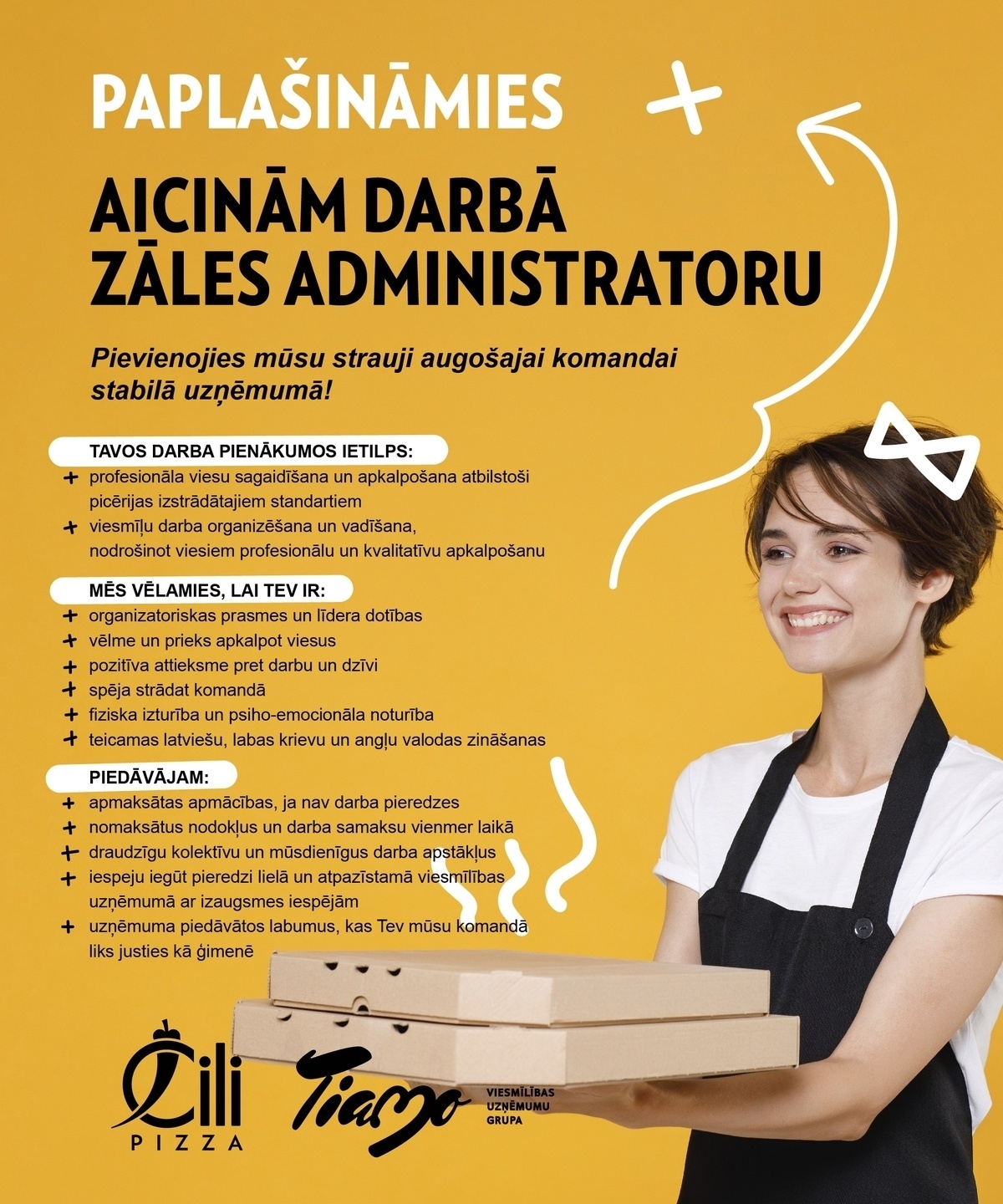 TIAMO GRUPA, SIA Administrators/-e (zāles pārzinis/-e) "Čili Pizza" picērijā Rīgā (centrs)