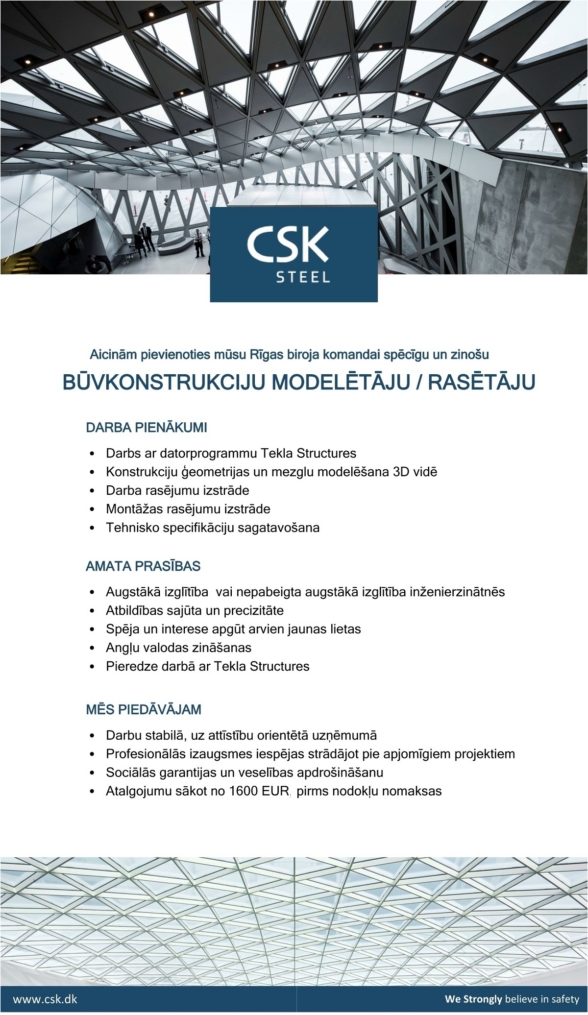 CSK STEEL, SIA Būvkonstrukciju modelētājs/-a, rasētājs/-a
