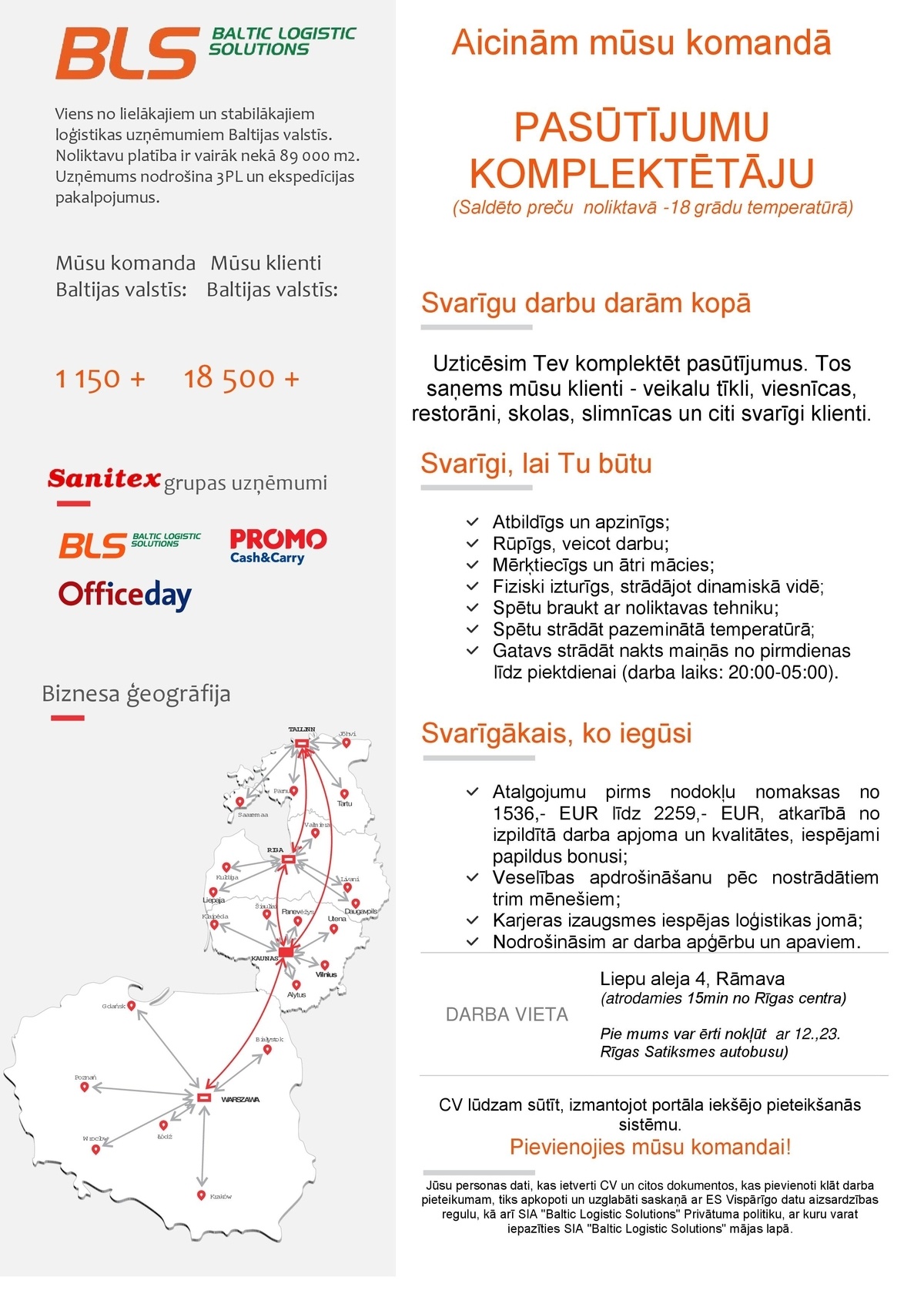 Baltic Logistic Solutions Pasūtījumu komplektētājs/-a saldēto preču noliktavā (-18°C)