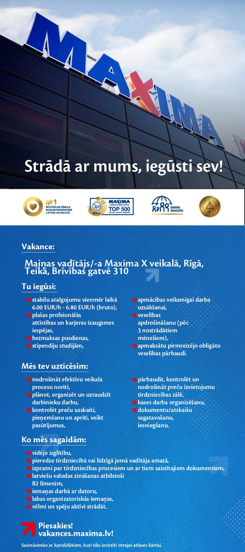 MAXIMA Latvija Maiņas vadītājs/-a