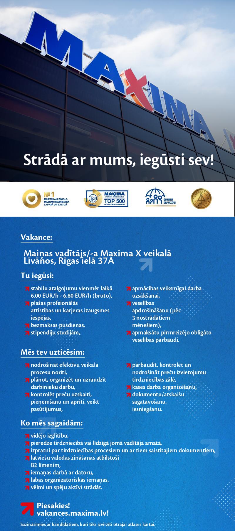 MAXIMA Latvija Maiņas vadītājs/-a