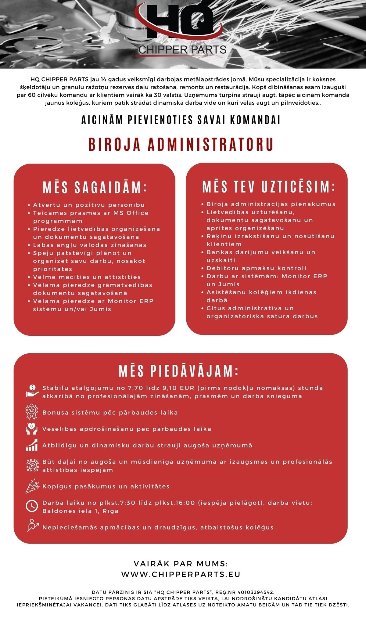 HQ CHIPPER PARTS, SIA Biroja administrators/-e