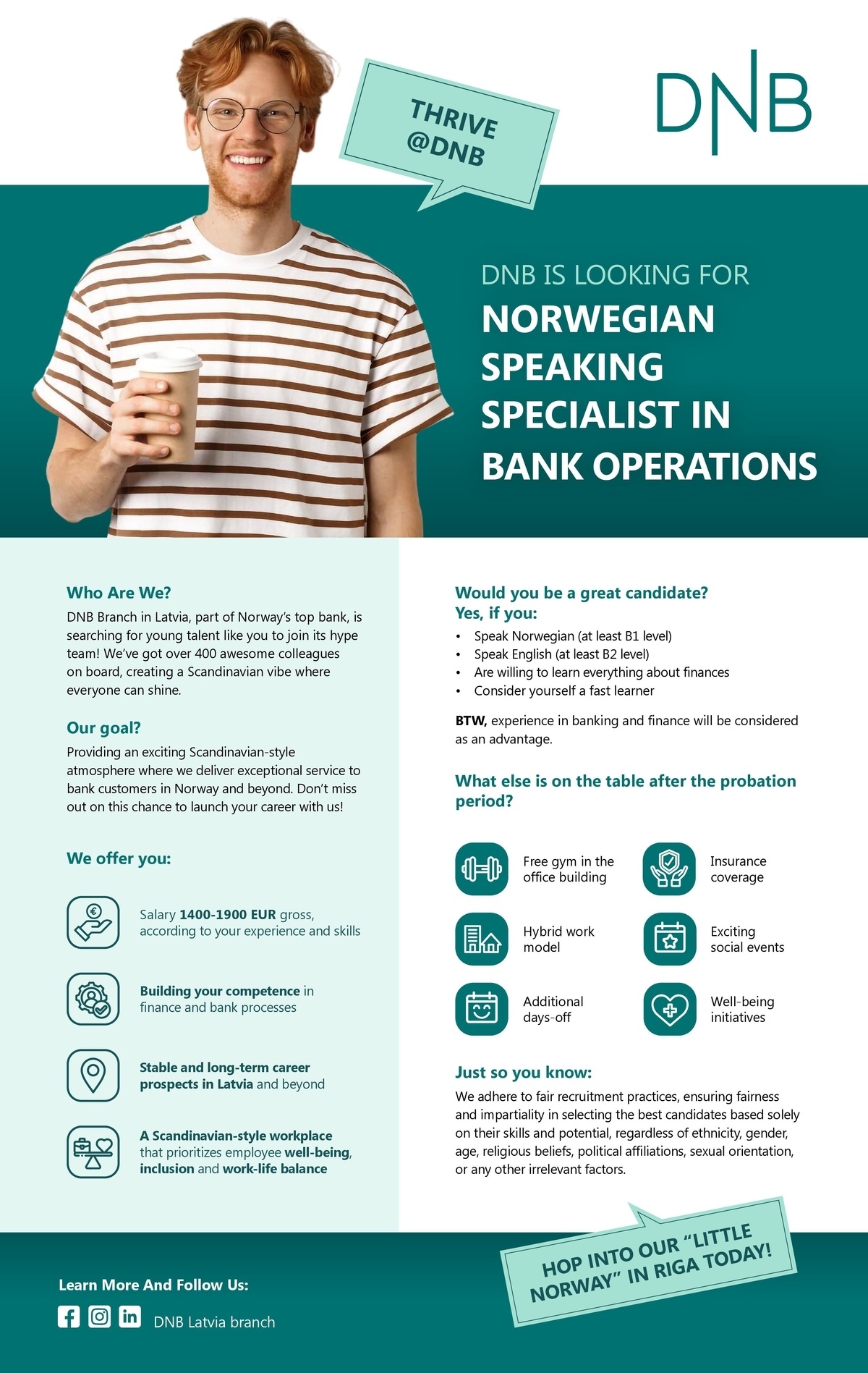DNB Bank ASA Latvijas filiāle Norwegian speaking specialist in Bank Operations