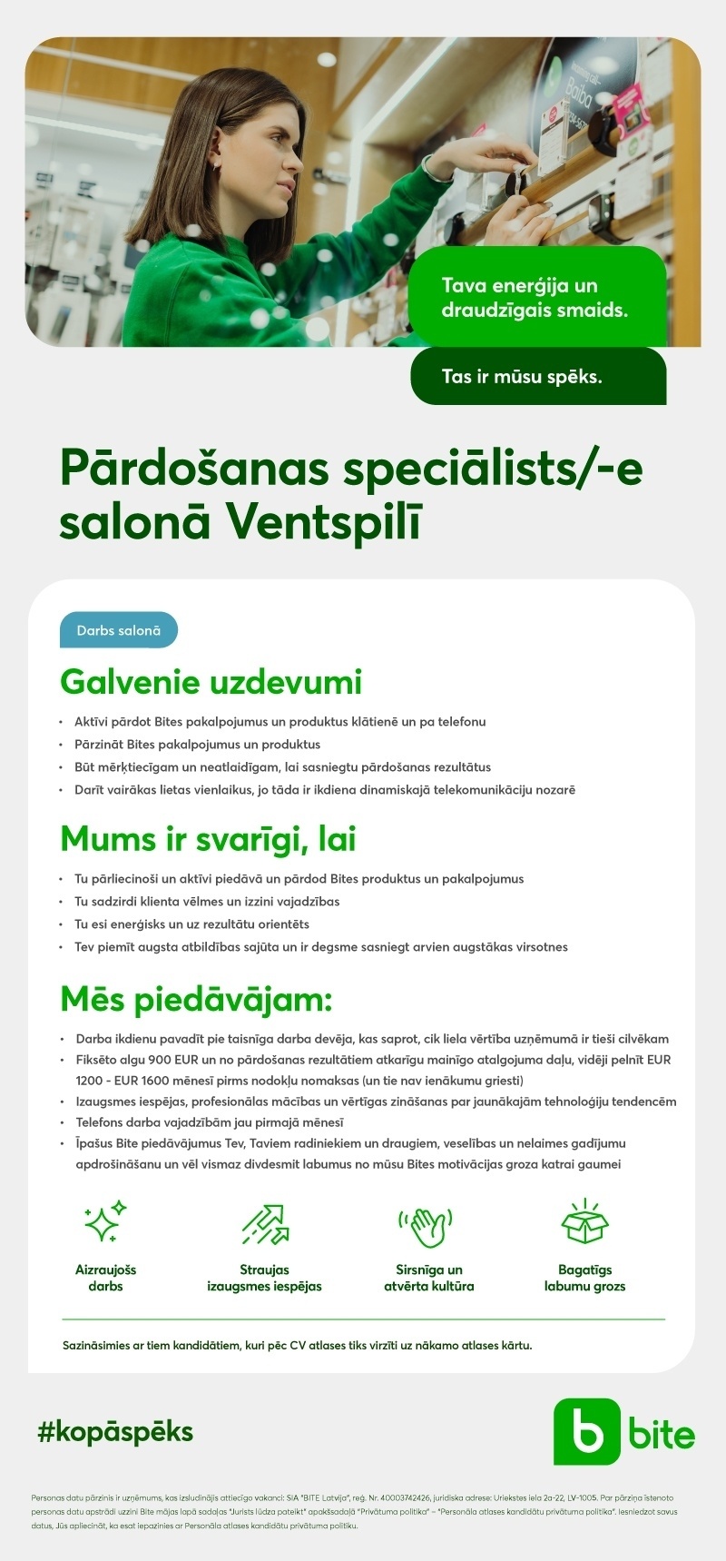 Bite Latvija, SIA Pārdošanas speciālists/-e salonā Ventspilī