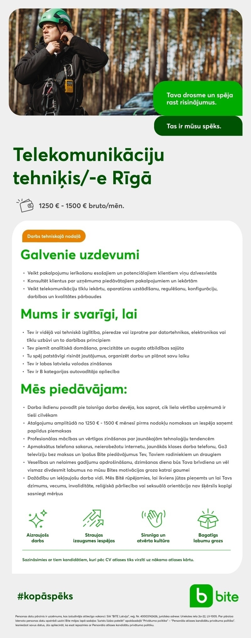 Bite Latvija Telekomunikāciju tehniķis/-e Rīgā