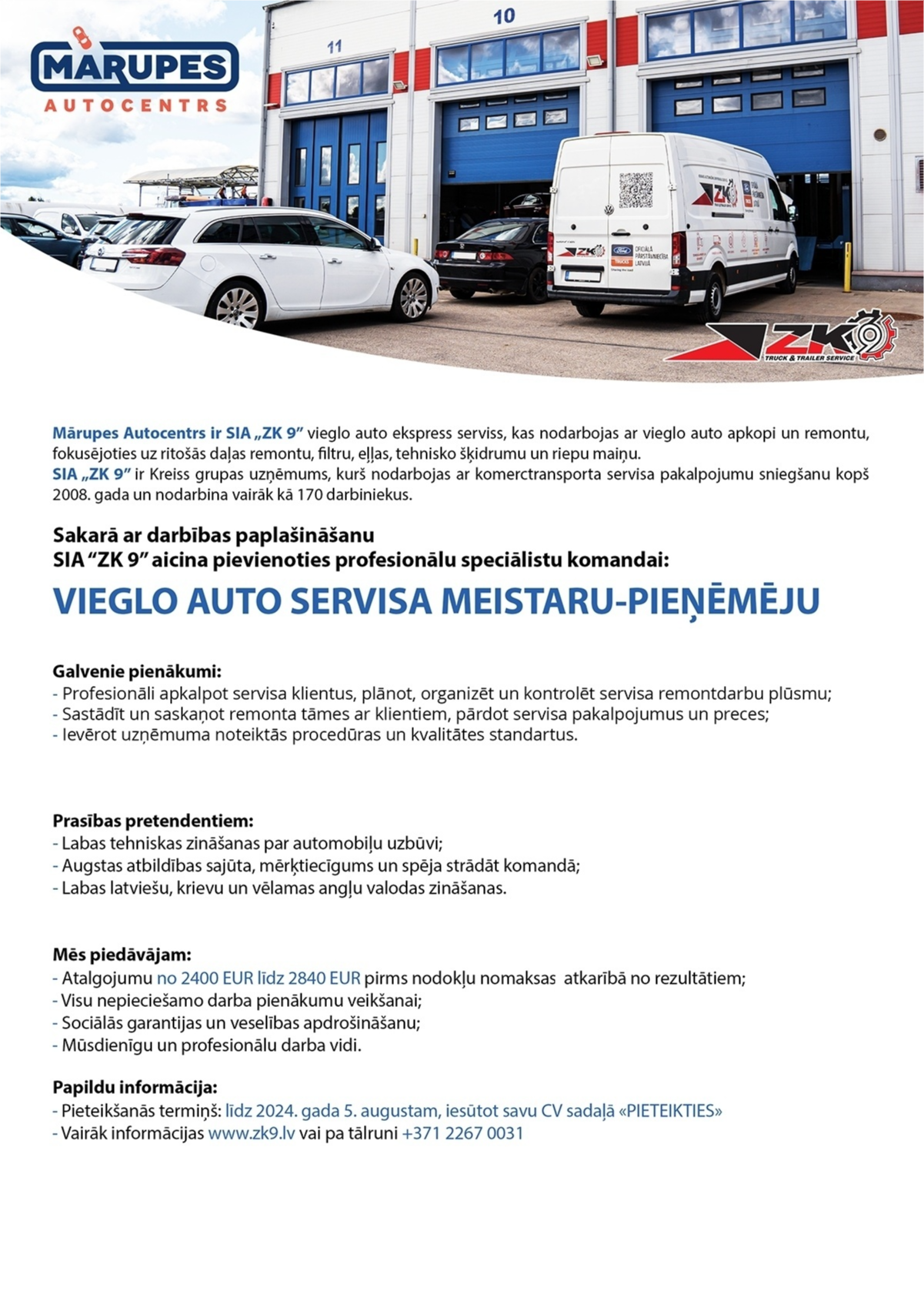 ZK 9, SIA Auto servisa meistars/-e - pieņēmējs/-a