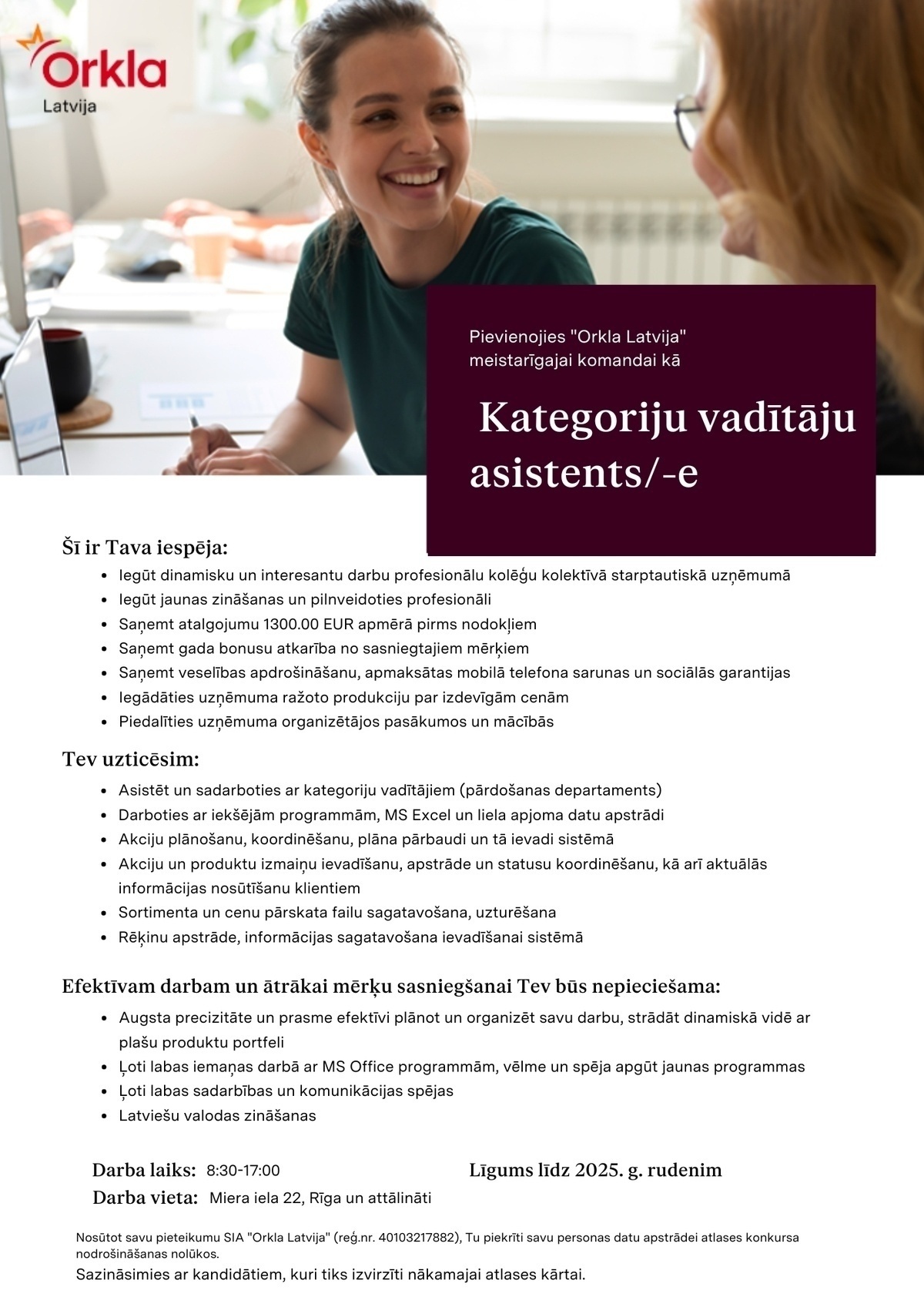 Orkla Latvija, SIA Kategoriju vadītāju asistents/-e