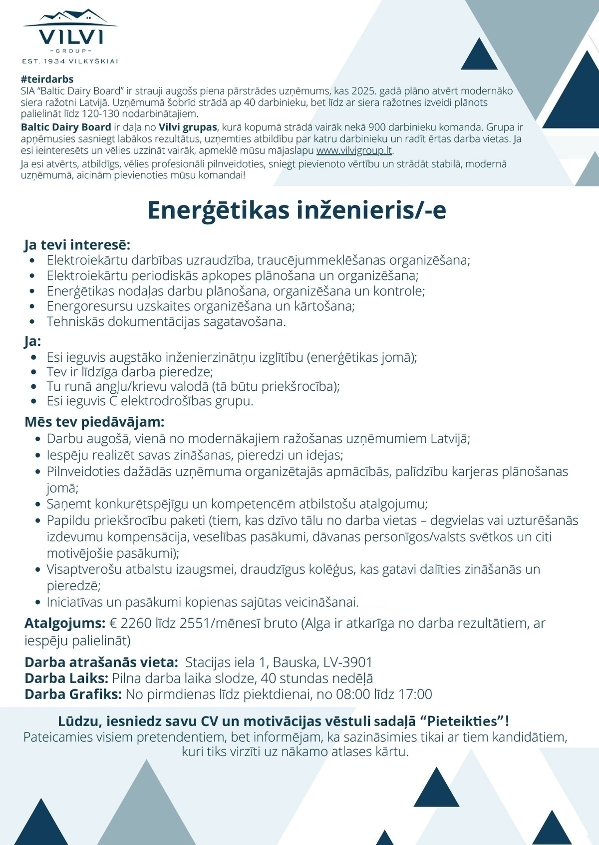 Baltic Dairy Board, SIA Enerģētikas inženieris/-e