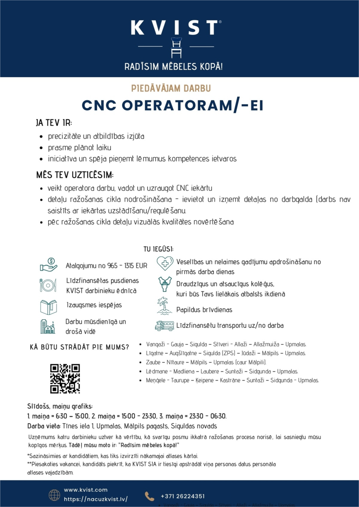 KVIST, SIA CNC-darbagalda operators/-e