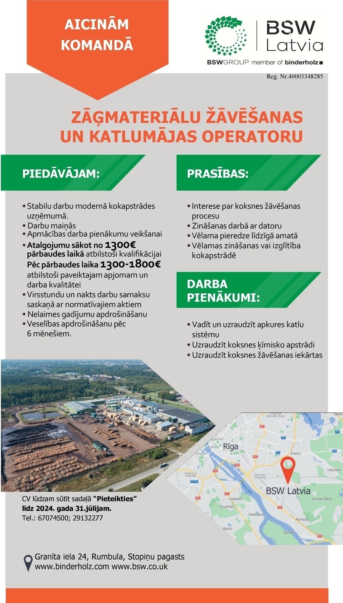 BSW LATVIA, SIA Zāģmateriālu žāvēšanas un katlumājas operators/-e