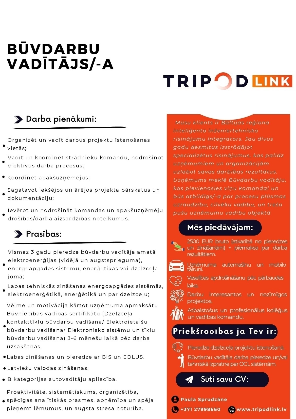 Tripod, SIA Būvdarbu vadītājs/-a