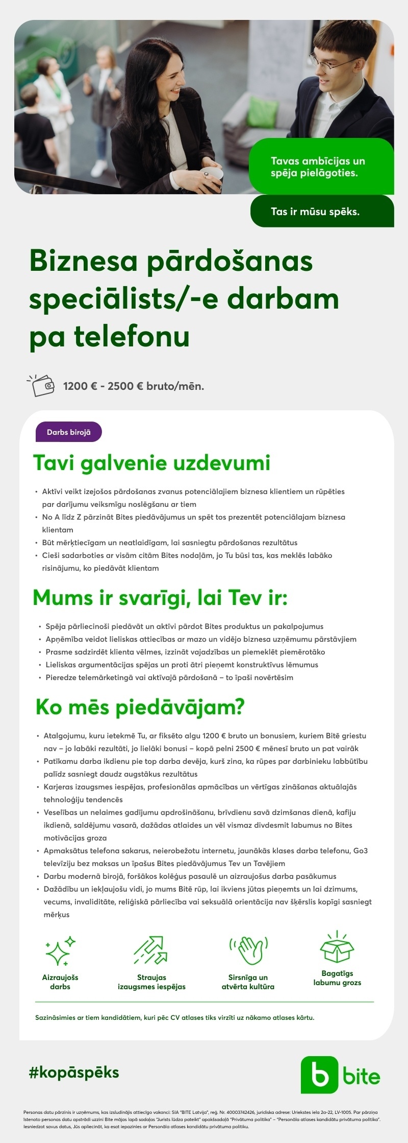 Bite Latvija Biznesa pārdošanas speciālists/-e darbam pa telefonu