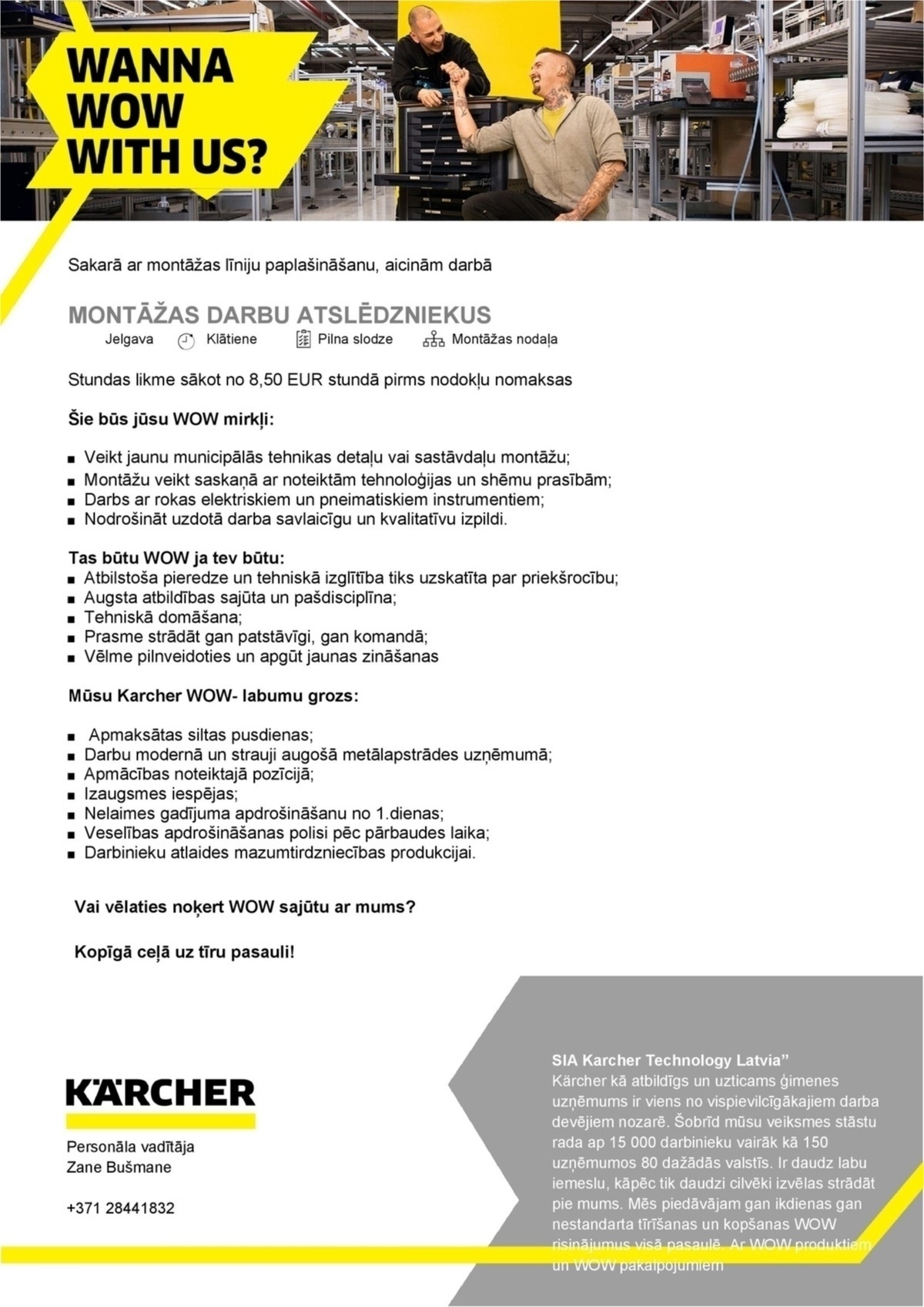 Karcher Technology Latvia, SIA Montāžas darbu atslēdznieks/-ce