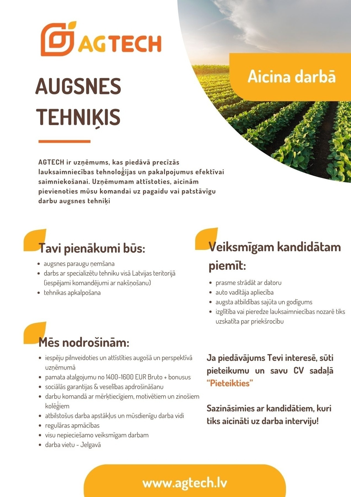 AgTech, SIA Augsnes tehniķis/-e