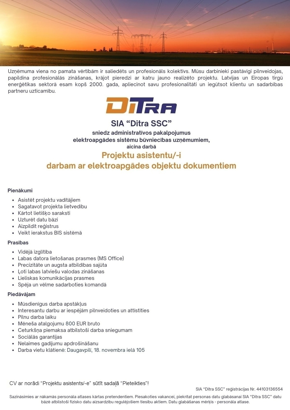 Ditra ssc, SIA Projektu asistents/-e