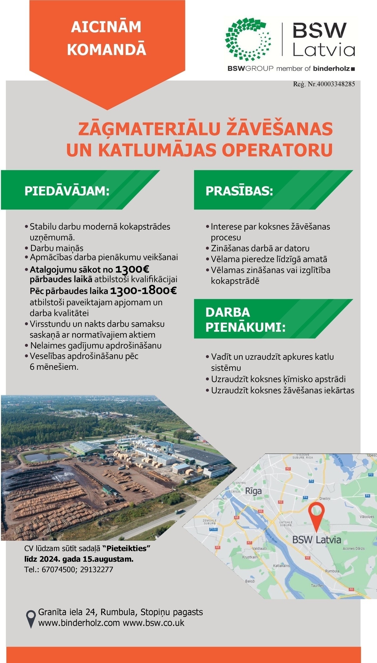 BSW LATVIA, SIA Zāģmateriālu žāvēšanas un katlumājas operators/-e