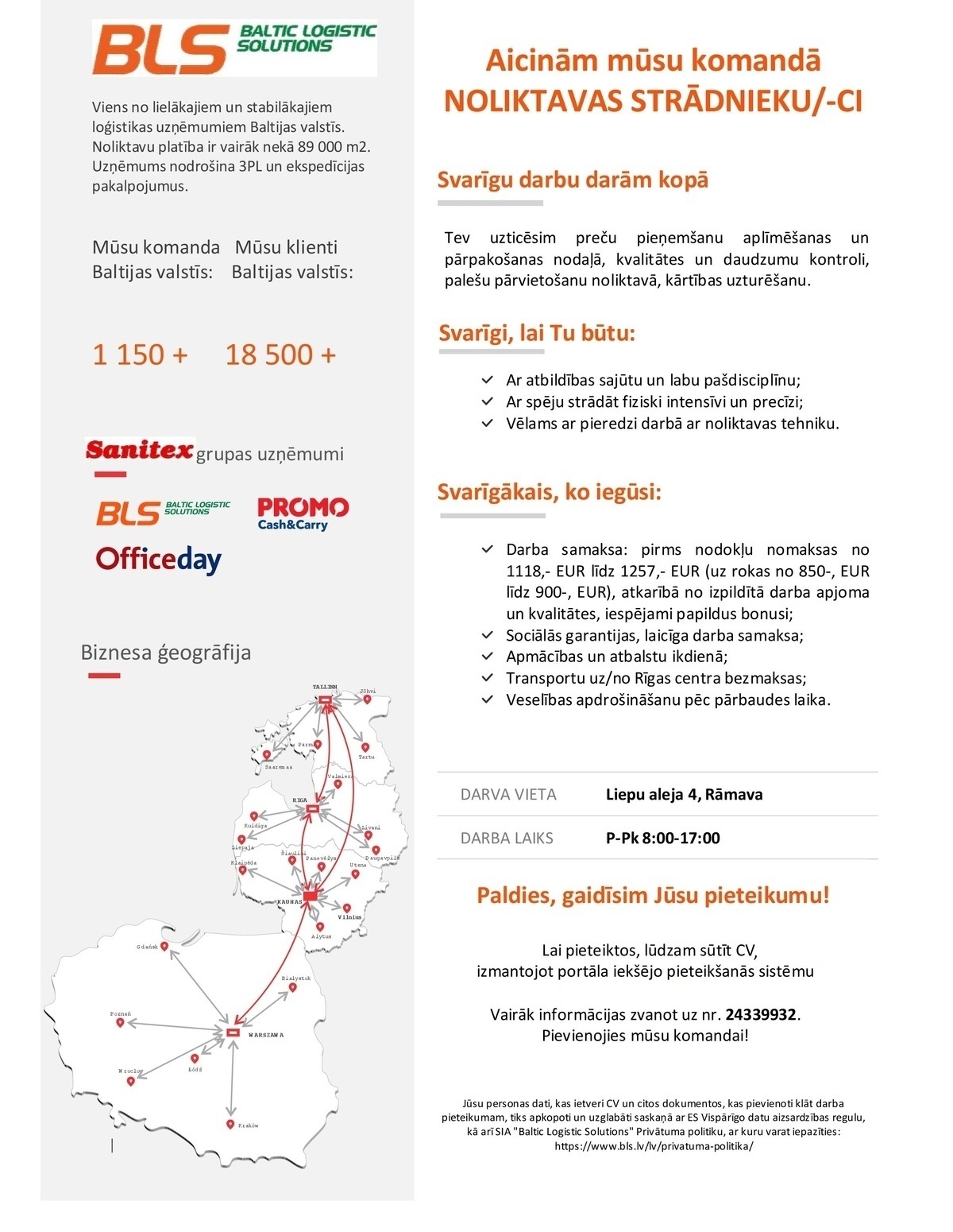 Baltic Logistic Solutions, SIA Noliktavas strādnieks/-ce