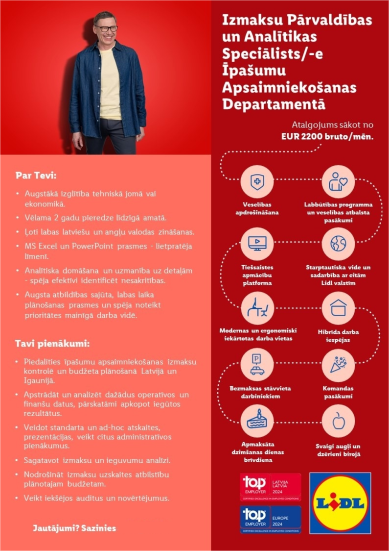 Lidl Latvija, SIA Izmaksu pārvaldības un analītikas speciālists/-e Īpašumu apsaimniekošanas departamentā