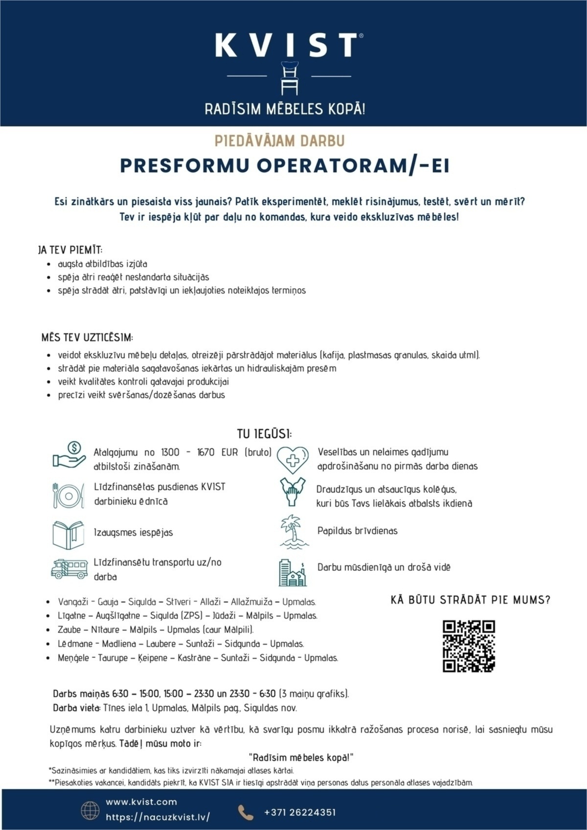 KVIST, SIA Presformu operators/-e