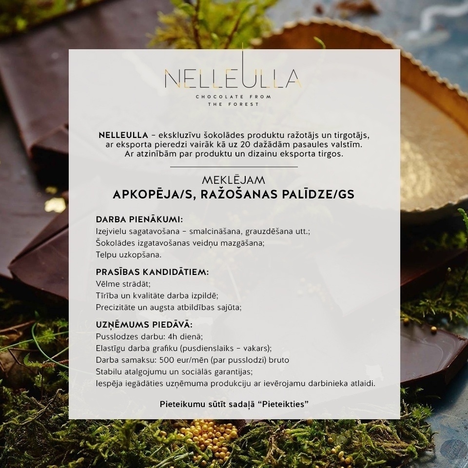 Premium chocolate, SIA Apkopējs/a – Ražošanas palīgs/dze (nepilna slodze)