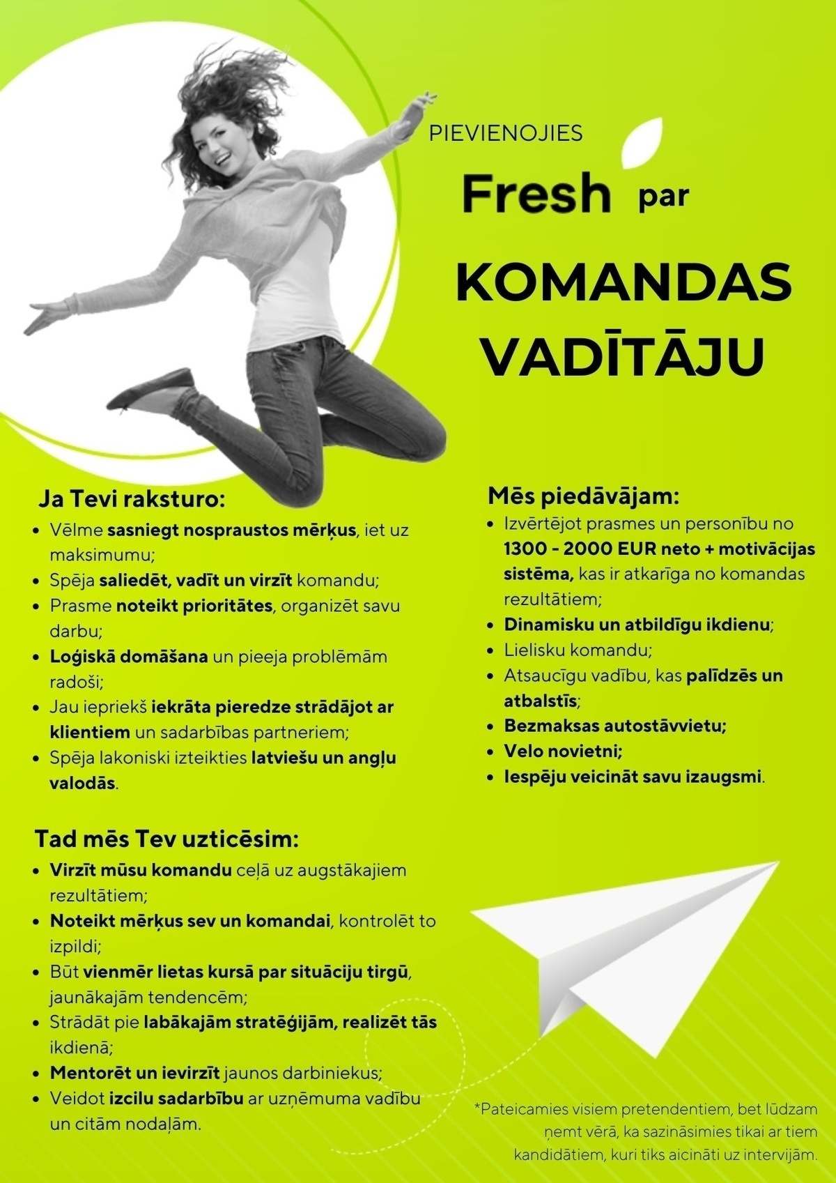 FRESH, SIA Komandas vadītājs/-a