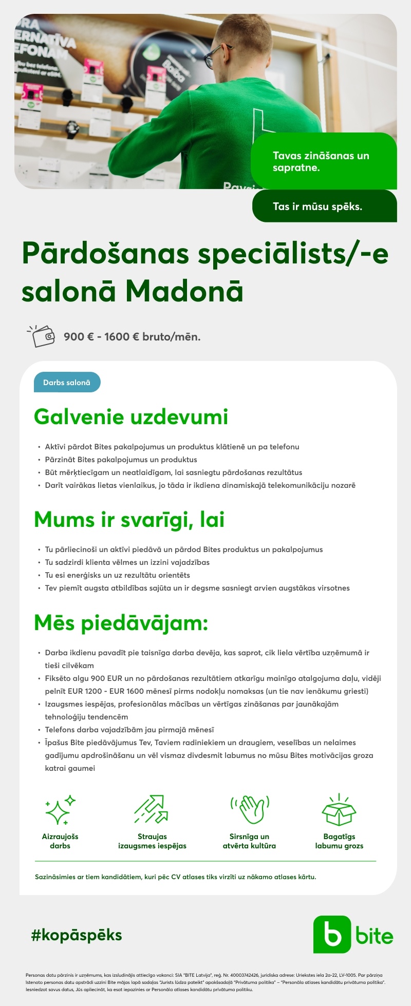 Bite Latvija Pārdošanas speciālists/-e salonā Madonā