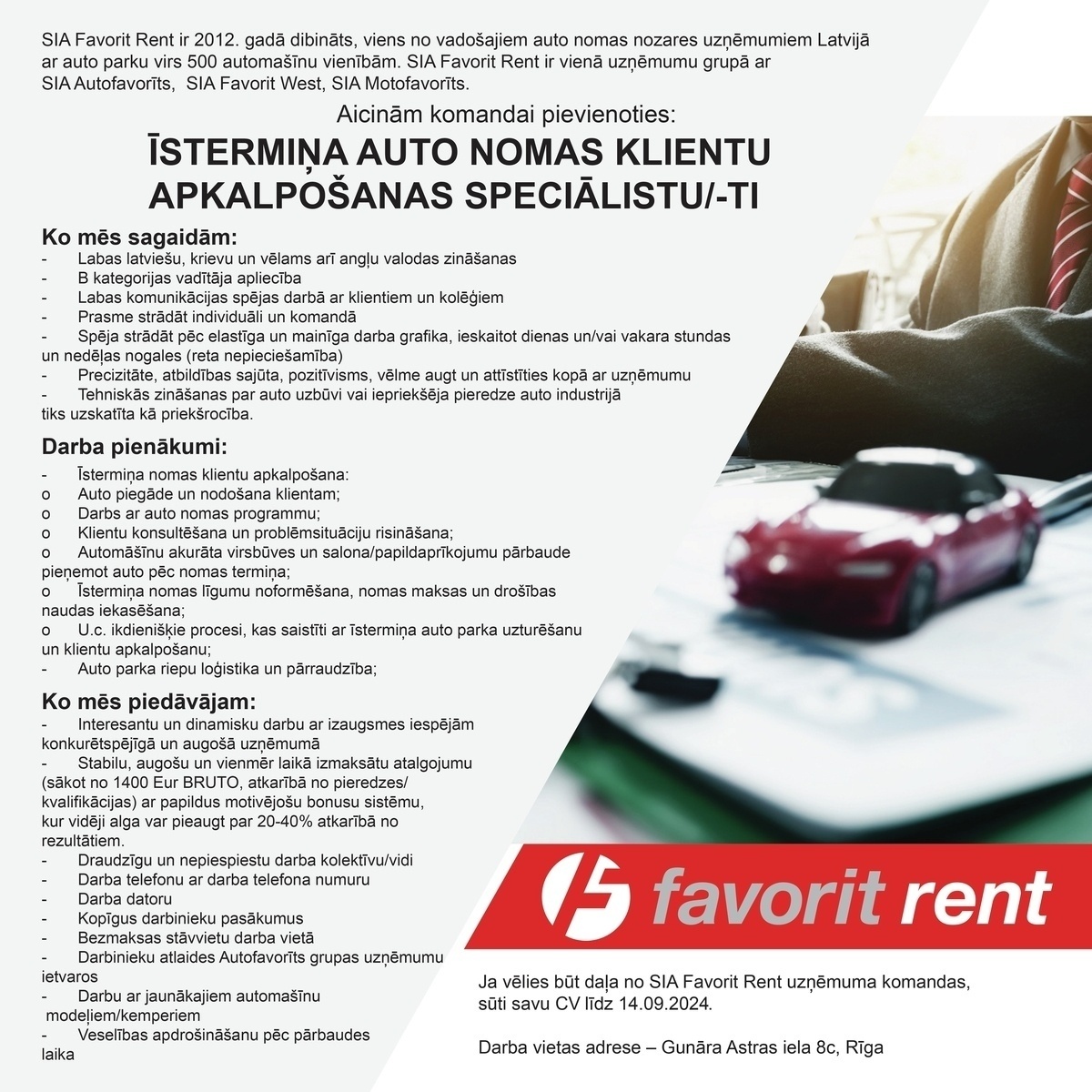 Favorit Rent, SIA Īstermiņa auto nomas klientu apkalpošanas speciālists/-e